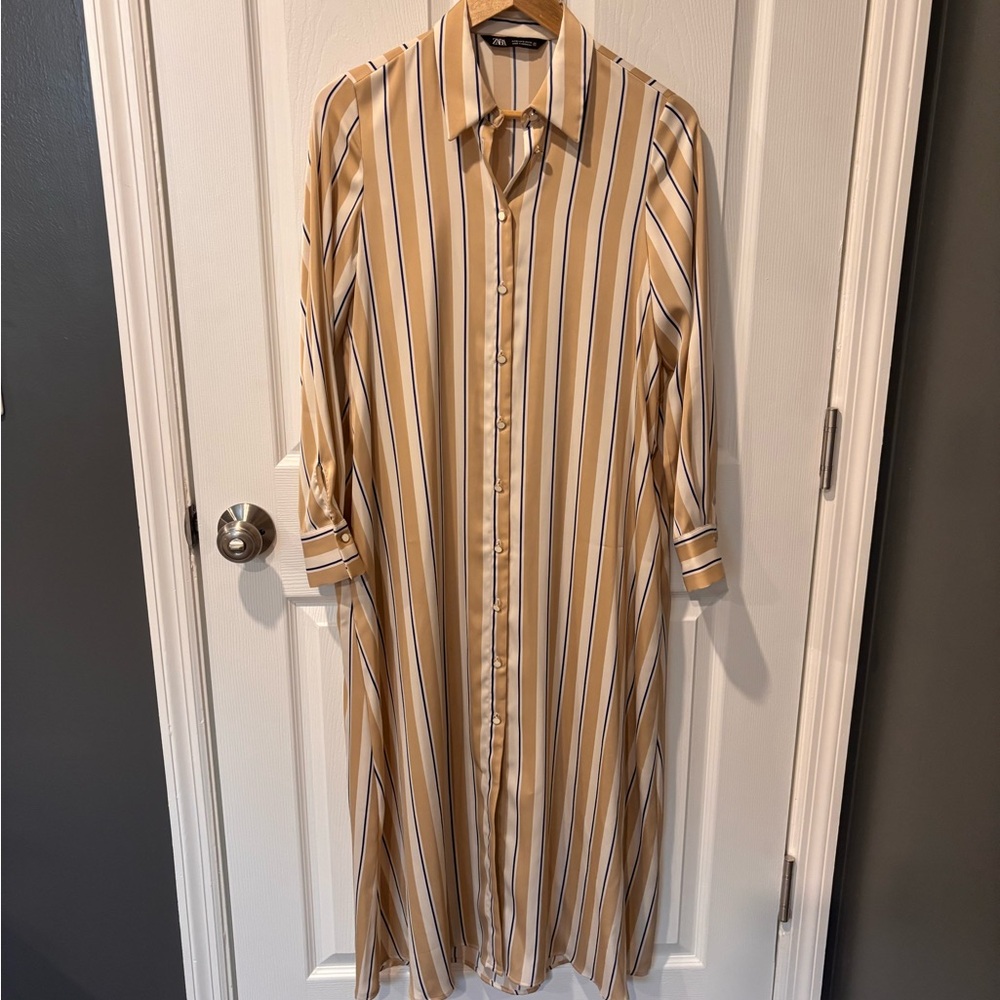 Zara Striped Midi Shirt Dress